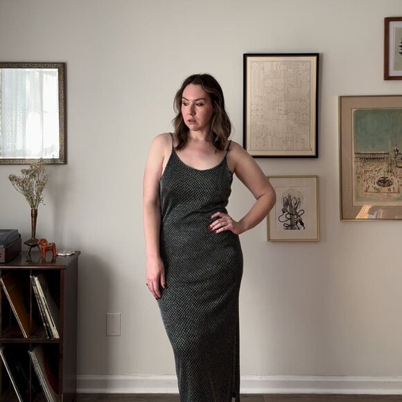 Vintage Chainmail Maxi Dress, Metallic Lurex XL bodycon maxi - Picture 1 of 10